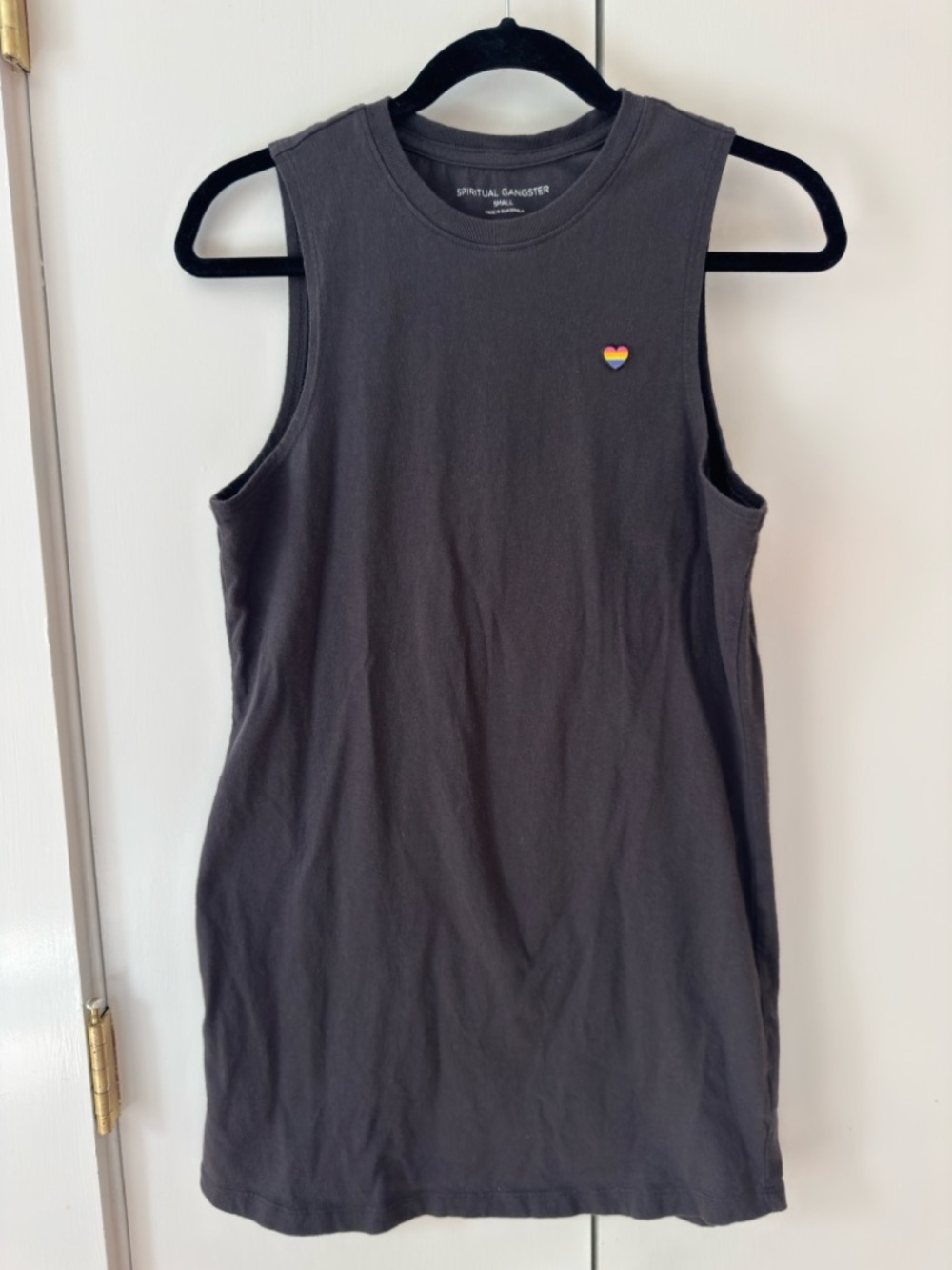 Spiritual Gangster Charcoal MuscleTank Dress with Rainbow Heart Size Small